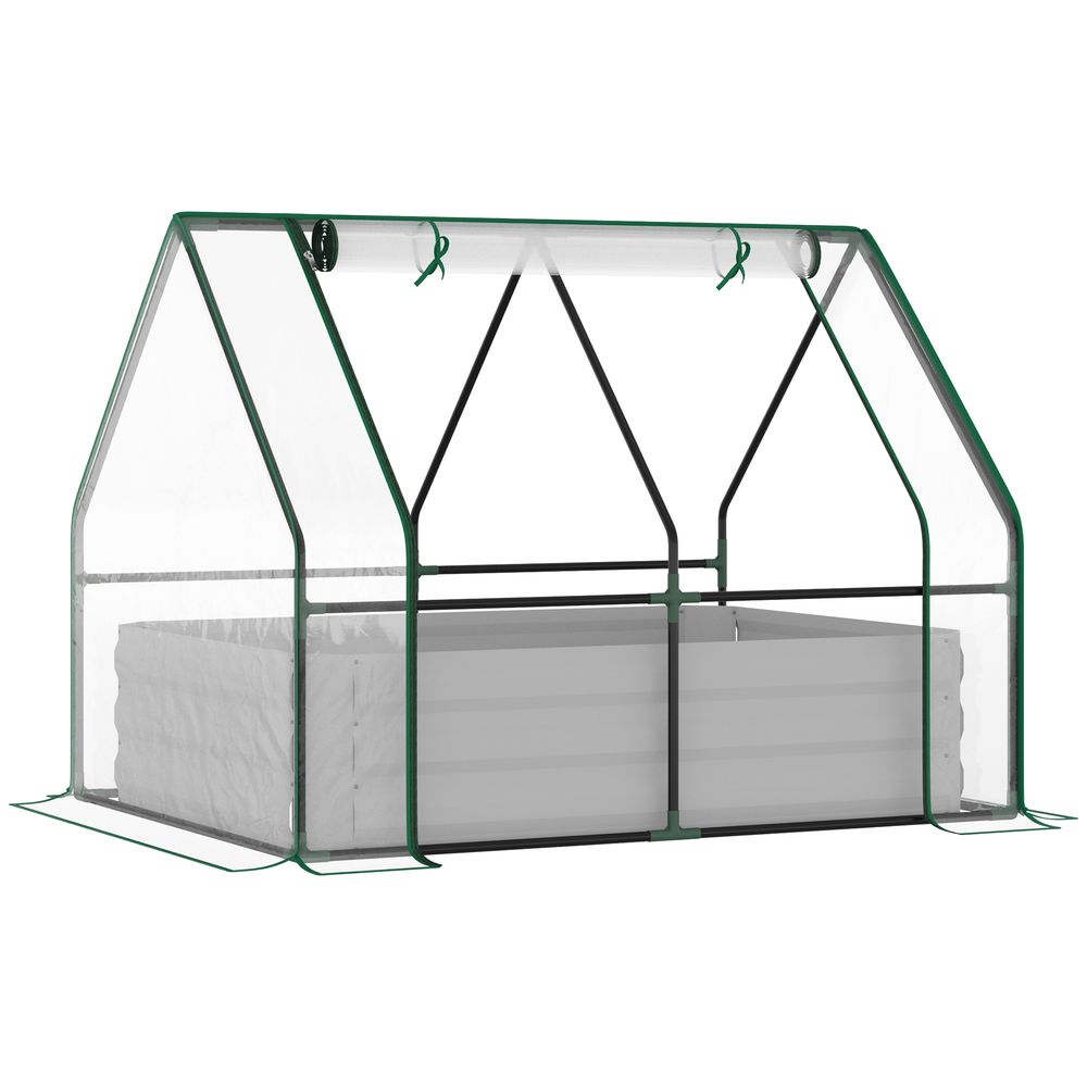 Steel Raised Garden Planter Box Kit with Greenhouse, for Dual Use, Clear