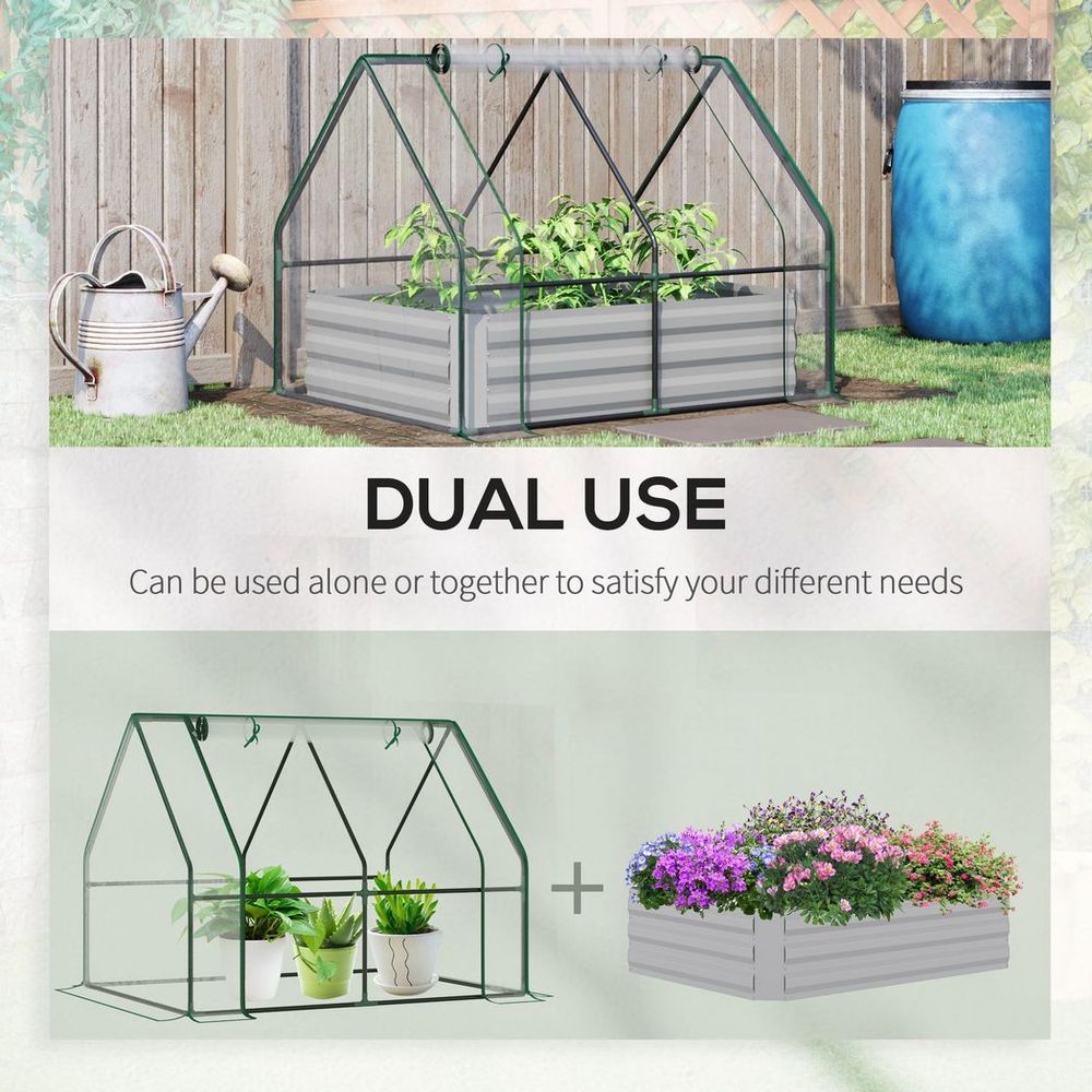 Steel Raised Garden Planter Box Kit with Greenhouse, for Dual Use, Clear