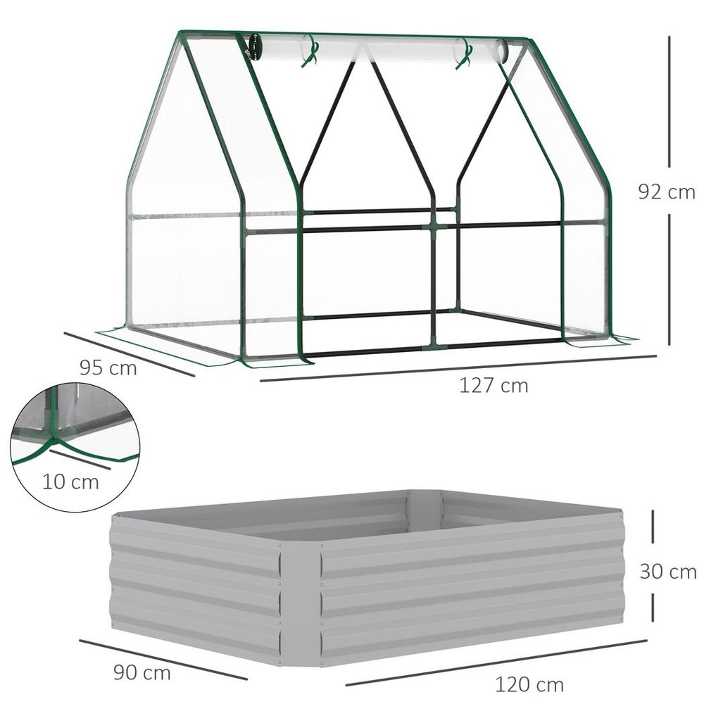 Steel Raised Garden Planter Box Kit with Greenhouse, for Dual Use, Clear